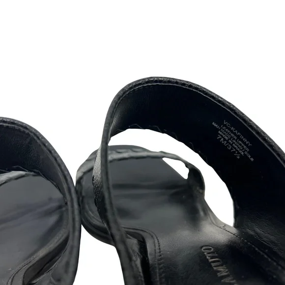 Vince Camuto Black Leather Snake Skin Kafinny Sandal Stacked Block Heel Size 7M - Picture 11 of 11